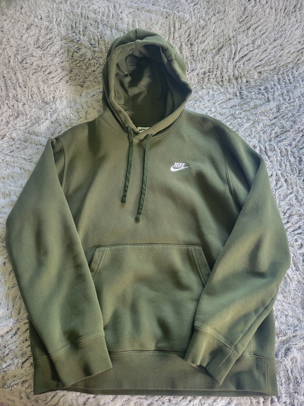 Nike Olive Green Pullover Hoodie with White Swoosh